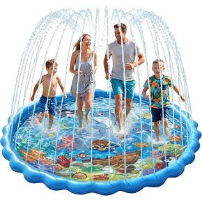 87" Splash Pad for Kids and Adults, Extra Large Sprinkler Water Toys for Backyard Outside, Non-Slip Wading Pool for Toddlers 1-3 4-8, Summer Outdoor Family Water Park in Saudi Arabia