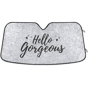 Hello Gorgeous Car Windshield Sun Shade White Silver Glitter Sparkle Car Sun Visor for UV Rays and Sun Heat Protection Bling Blocks Heat and Sun Foldable Sun Shield 55x27 Inch in Saudi Arabia