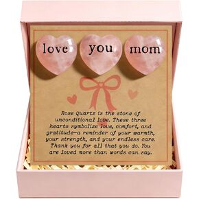 Nuyviare Love You Mom Rose Quartz Heart Set, Keepsake from Daughter or Son, Birthday Gift, Crystal Collection with Message Card (Black) in Saudi Arabia