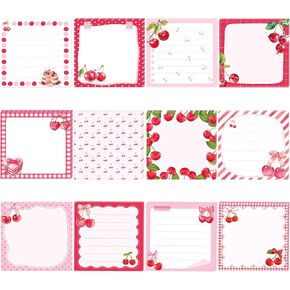 12 Pack Cherry Square Sticky Notes Set, Watercolor Cherry Bow Cake Pattern Self Adhesive Memo Notepads, 3x3 Inch Pink Red Aesthetic Cherry Stationery, 240 Sheets for Journaling, Bullet Journal, Daily in Saudi Arabia
