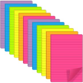 Lined Sticky Notes 4x6 in, Large Note Pads with Lines, 12 Pack Self-Stick Note Pads, 6 Colors Super Sticking Power Ruled Notepads for Office, School, Home, Planning & Windows, 30 Sheets/Pad in Saudi Arabia