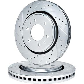 R1 Concepts Brake Rotors fits 2023-2025 Cadillac Escalade; 2021-2025 Chevrolet Tahoe; 2023-2024 Chevrolet Silverado| Drilled and Slotted Silver Disc Brake Rotor Set: 16.14" Front in Kuwait