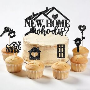 Housewarming Party Decorations, 25PCS Black Glitter New Home Cake Topper with Cupcake Toppers for House Warming or Welcome Home Party in Saudi Arabia