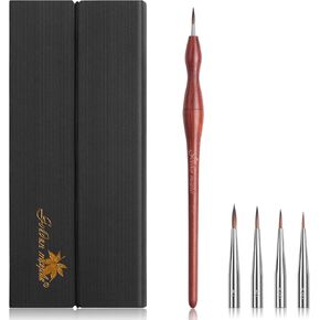 Golden Maple Kolinsky Sable Miniature Brushes Set - 4 Replaceable Heads & Red Sandalwood Handle for Miniature Models, Professional Detail Painting, Watercolor & Acrylic, Size 3/0 2/0 0 1 in Kuwait