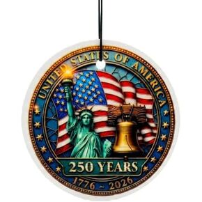 1776-2026 معطر هواء السيارة الوطنية، 250 عامًا من التاريخ مرآة الرؤية الخلفية المعلقة، هدية التراث الأمريكي لعيد الاستقلال، ديكور تراث للسيارة والمنزل (Stlye-1) in Kuwait