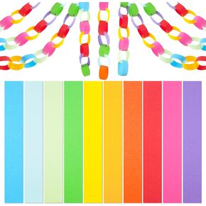 600 PCS Paper Chain Strips for Garland, Pre-cut Construction Paper Chains with 2 Double Sided Tapes, DIY Craft Kit for Birthday Party Christmas Classroom Decoration (10 Rainbow Colors, 1 x 7 Inch) in Saudi Arabia