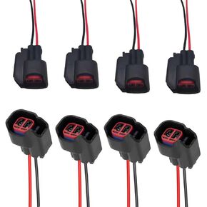8 PCS Fuel Injector Connector Pigtail, 2 Pin EV6 Injector Connector, Copper Automotive Fuel System Replace Wiring Harness, Compatible with Buick Dodge Ford GMC (Black) in Saudi Arabia