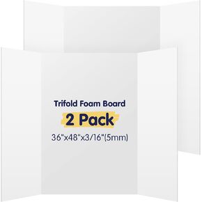 AKONEGE 2 Pack White Trifold Poster Board 36" x 48" Foam Core, Large Tri Fold Foam Poster Boards for Presentations, Science Fair Display, Photo Display, Office & School Projects, Event Exhibitions in Kuwait