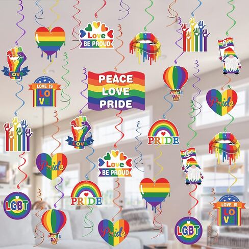 35 قطعة من زخارف فخر المثليين - دوامات زينة معلقة من Love is Love Pride لتزيين حفلات LGBT Rainbow Pride، مستلزمات تزيين حفلات LGBTQ in Kuwait