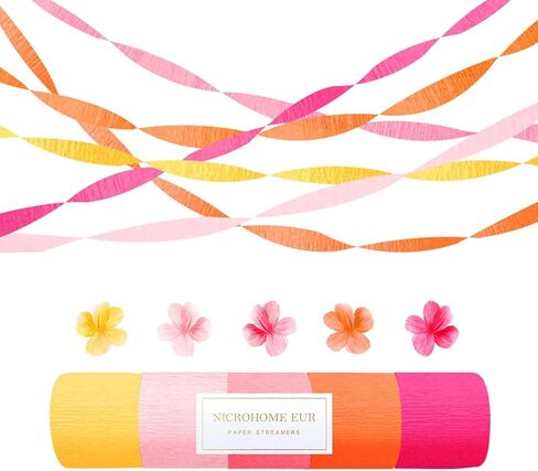 NICROHOME EUR Orange Pink Summer Party Crepe Paper Streamers, 5 Rolls Retro Hanging Garland Streamers for Sunset Party Birthday Wedding Baby Shower Fall Thanksgiving Backdrop Decor (1.8 x 82 Ft/Roll) in Saudi Arabia