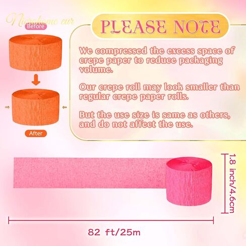 NICROHOME EUR Orange Pink Summer Party Crepe Paper Streamers, 5 Rolls Retro Hanging Garland Streamers for Sunset Party Birthday Wedding Baby Shower Fall Thanksgiving Backdrop Decor (1.8 x 82 Ft/Roll) in Saudi Arabia