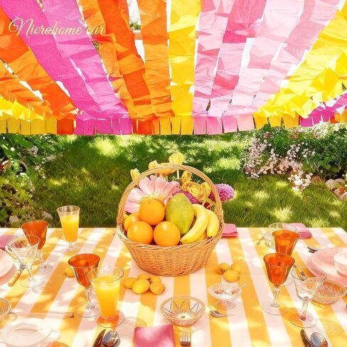 NICROHOME EUR Orange Pink Summer Party Crepe Paper Streamers, 5 Rolls Retro Hanging Garland Streamers for Sunset Party Birthday Wedding Baby Shower Fall Thanksgiving Backdrop Decor (1.8 x 82 Ft/Roll) in Saudi Arabia