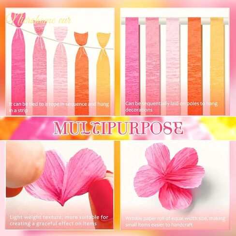NICROHOME EUR Orange Pink Summer Party Crepe Paper Streamers, 5 Rolls Retro Hanging Garland Streamers for Sunset Party Birthday Wedding Baby Shower Fall Thanksgiving Backdrop Decor (1.8 x 82 Ft/Roll) in Saudi Arabia