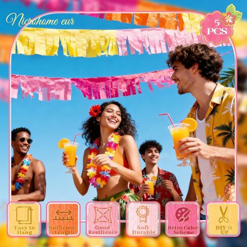 NICROHOME EUR Orange Pink Summer Party Crepe Paper Streamers, 5 Rolls Retro Hanging Garland Streamers for Sunset Party Birthday Wedding Baby Shower Fall Thanksgiving Backdrop Decor (1.8 x 82 Ft/Roll) in Saudi Arabia
