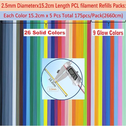 35 Colors 3D Printing Pen Filament Refills Packs - Low - Non-Toxicpizimae Temperature PCL Filament, is only Fit for 3Doodler Start+ pens,2.5mm Diameterx15.2cm Length, Each Color 5pcS Total 175pcs in Kuwait