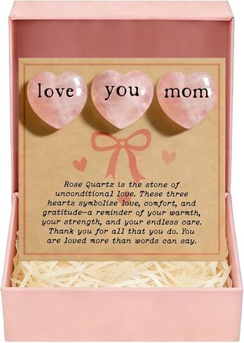 Gift for Mom, 3 Rose Quartz Heart Crystals Engraved “Love You Mom", Pocket Hug Keepsake from Daughter Son, Mother’s Day Gift,Birthday Appreciation Gift(Black) in Saudi Arabia