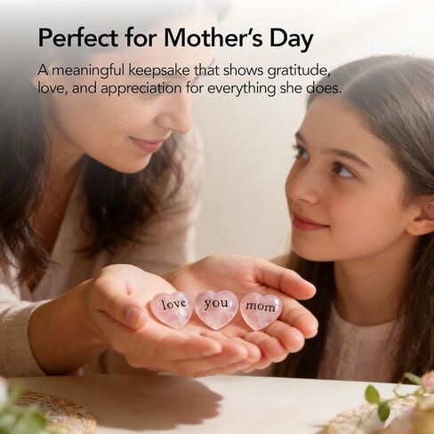 Gift for Mom, 3 Rose Quartz Heart Crystals Engraved “Love You Mom", Pocket Hug Keepsake from Daughter Son, Mother’s Day Gift,Birthday Appreciation Gift(Black) in Saudi Arabia