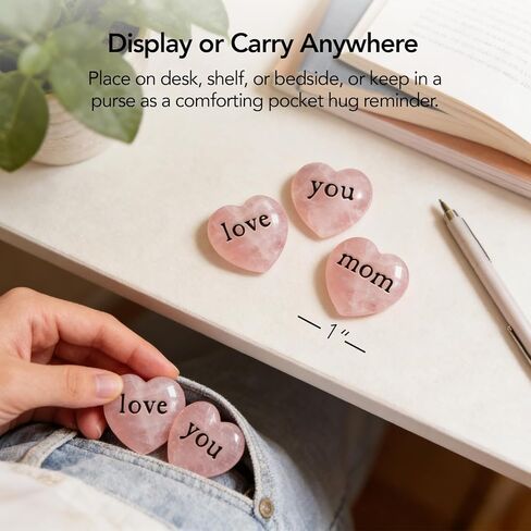 Gift for Mom, 3 Rose Quartz Heart Crystals Engraved “Love You Mom", Pocket Hug Keepsake from Daughter Son, Mother’s Day Gift,Birthday Appreciation Gift(Black) in Saudi Arabia