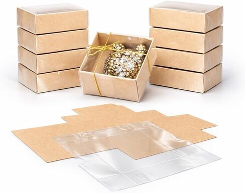 novamem since 2024 Premium Kraft Gift Boxes with Clear Window - 25 Pack Small Favor Boxes for Elegant Gift Packaging, Jewelry, Candy & Small Business (2.76 x 2.76 x 1.18 in) in Saudi Arabia