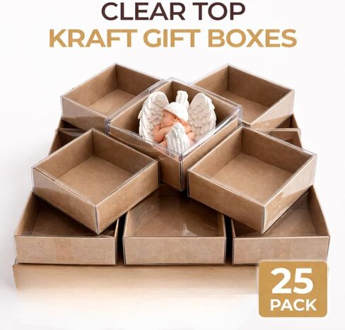 novamem since 2024 Premium Kraft Gift Boxes with Clear Window - 25 Pack Small Favor Boxes for Elegant Gift Packaging, Jewelry, Candy & Small Business (2.76 x 2.76 x 1.18 in) in Saudi Arabia