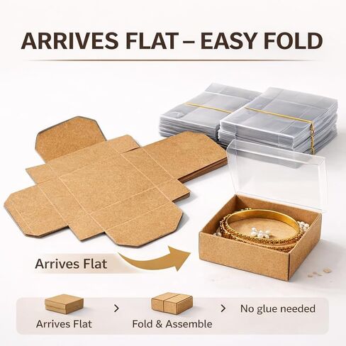novamem since 2024 Premium Kraft Gift Boxes with Clear Window - 25 Pack Small Favor Boxes for Elegant Gift Packaging, Jewelry, Candy & Small Business (2.76 x 2.76 x 1.18 in) in Saudi Arabia