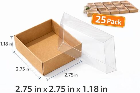 novamem since 2024 Premium Kraft Gift Boxes with Clear Window - 25 Pack Small Favor Boxes for Elegant Gift Packaging, Jewelry, Candy & Small Business (2.76 x 2.76 x 1.18 in) in Saudi Arabia