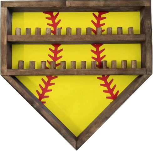 Baseball Ring Display Case, Wooden Championship Ring Holder, 14 x 14 x 1 Inches, Brown with Red Stitching, 3-Tier Design for 24 Rings, Ideal for Baseball, Softball, Basketball, Custom Engraving Option in Saudi Arabia