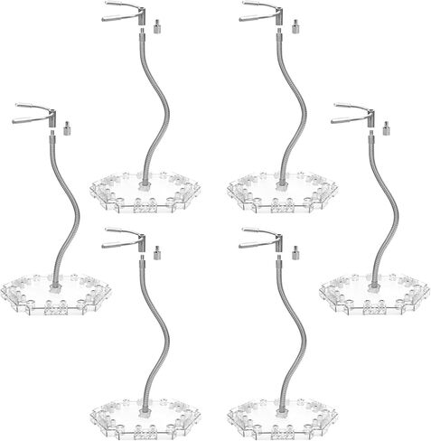 6 Pack Metal Adjustable Action Figure Stand Clear Base with Metal Soft clamp & 3mm Peg, Action Figure Display Stand Compatible with Gundam HG RG BB SD SHF 1/144 Scale Figures Model in Kuwait