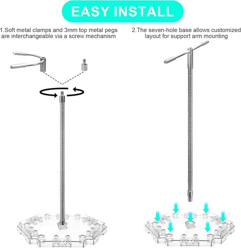 6 Pack Metal Adjustable Action Figure Stand Clear Base with Metal Soft clamp & 3mm Peg, Action Figure Display Stand Compatible with Gundam HG RG BB SD SHF 1/144 Scale Figures Model in Kuwait