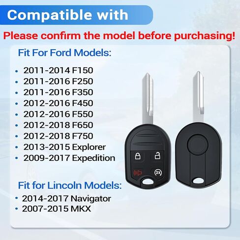 Key Fob Fits for Ford F150 2011-2014/ F250 F350 11-16/ Explorer 13-15/ Expedition 09-17/ Lincoln Navigator 14-17/ MKX 07-15 Keyless Entry Remote Control CWTWB1U793 OUC6000022, 2Pcs in Saudi Arabia