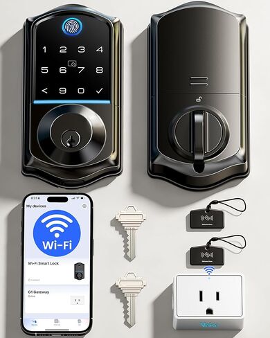 Veise VE017G قفل باب دخول بدون مفتاح Wi-Fi، التحكم عن بعد في التطبيق والتحكم الصوتي، أقفال ذكية لبصمات الأصابع للباب الأمامي، لوحة مفاتيح إلكترونية تعمل باللمس، قفل تلقائي، منفذ طاقة في حالات الطوارئ، نيكل ساتان in Kuwait