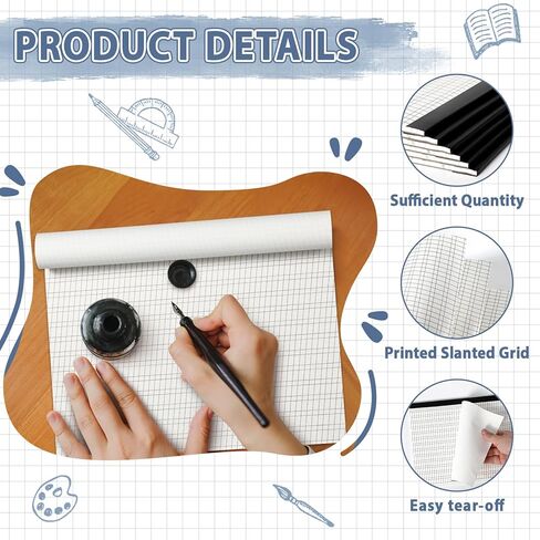 gisgfim 120 Sheets Calligraphy Paper Fountain Pen Paper Calligraphy Practice Pad 12" x 9" Calligraphic Writing Pages with Slanted Grid Letter 19lb Bond (70GSM) for Beginners（3 Pack） in Kuwait