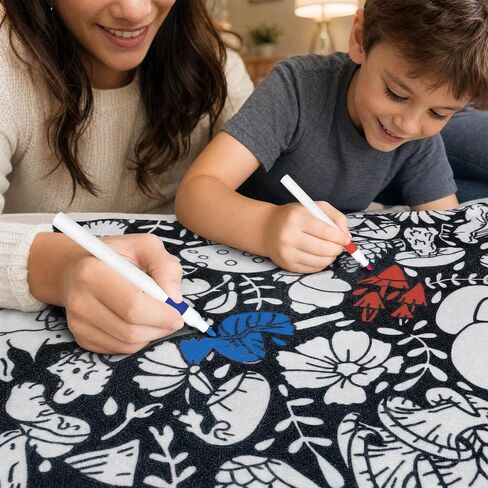 DIY Coloring Blanket for Adults, Blanket with 12 Markers, Washable Cozy Velvet Kit for Everyday Use & Home Decor, Adds a Unique Touch to Living Rooms or Kids' Spaces (Flowers-2) in Saudi Arabia