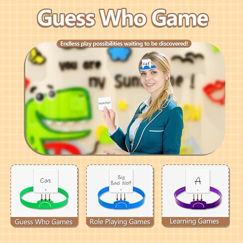12 Pcs Guess Who Headbands Game Can Insert Cards Fun Heads Up Guessing Family Game Night Party Board Games for Kids and Adult in Saudi Arabia