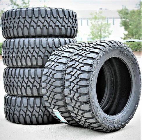 مجموعة من 6 (ستة) إطارات Evoluxx Rotator M/T Mud للطرق الوعرة الخفيفة للشاحنات الخفيفة - 33X12.50R17LT 33X12.50X17 33X12.50-17 120Q نطاق التحميل E LRE 10 طبقات BSW جدار جانبي أسود in Kuwait