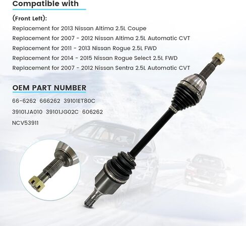 CV Axle Shaft Assembly Front Left Fit for Nissan Altima 2007-2013, Nissan Rogue 2011-2013, Nissan Rogue Select 2014 2015, Nissan Sentra 2007-2012, CV Joint Half-Shaft Front Driver Side 666262 NCV53911 in Saudi Arabia