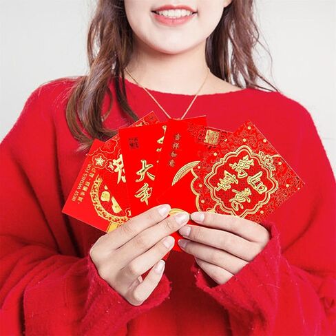 LUTER 36pcs Chinese Red Envelopes, New Year Hong Bao Lai See Envelopes with Classical Chinese Patterns and Blessing Words Lucky Money Pockets Supplies for Spring Festival in Kuwait