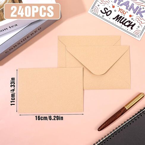 240 Pcs Brown Envelopes Premium 4 x 6in Envelopes with Contour Flap - 120 GSM Invitation Envelope for Wedding, Graduation, Greeting Cards and Business Correspondence in Kuwait