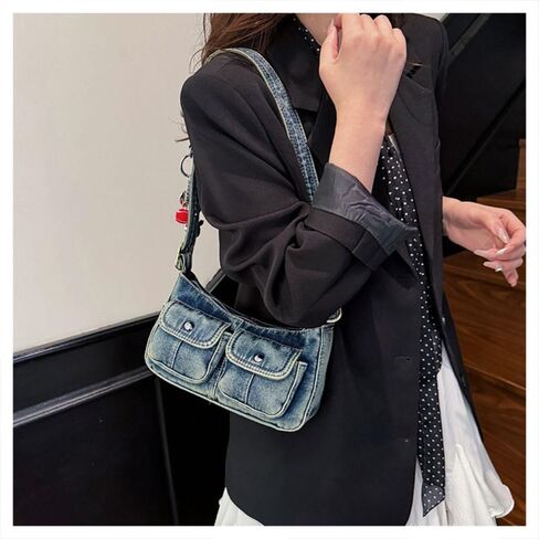 Retro Denim Handbag Spicy Portable Shoulder Bag Fashionable and Simple Underarm Bag Crossbody Bag in Kuwait