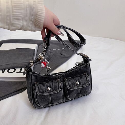 Retro Denim Handbag Spicy Portable Shoulder Bag Fashionable and Simple Underarm Bag Crossbody Bag in Kuwait