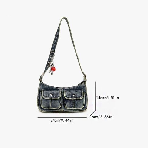 Retro Denim Handbag Spicy Portable Shoulder Bag Fashionable and Simple Underarm Bag Crossbody Bag in Kuwait