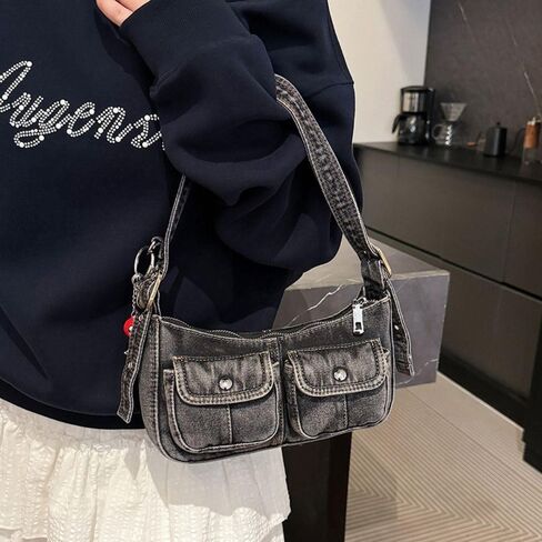 Retro Denim Handbag Spicy Portable Shoulder Bag Fashionable and Simple Underarm Bag Crossbody Bag in Kuwait