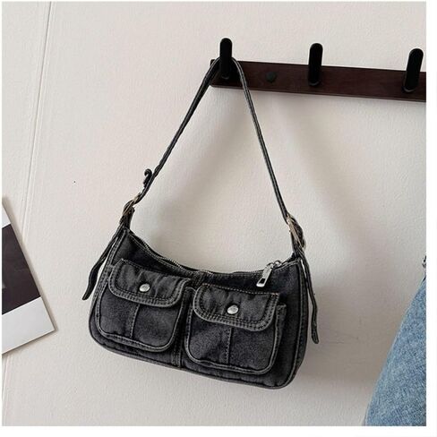 Retro Denim Handbag Spicy Portable Shoulder Bag Fashionable and Simple Underarm Bag Crossbody Bag in Kuwait