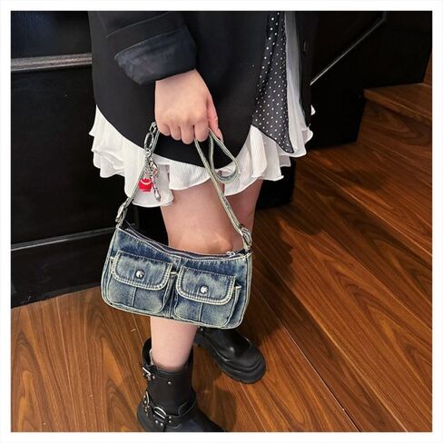 Retro Denim Handbag Spicy Portable Shoulder Bag Fashionable and Simple Underarm Bag Crossbody Bag in Kuwait