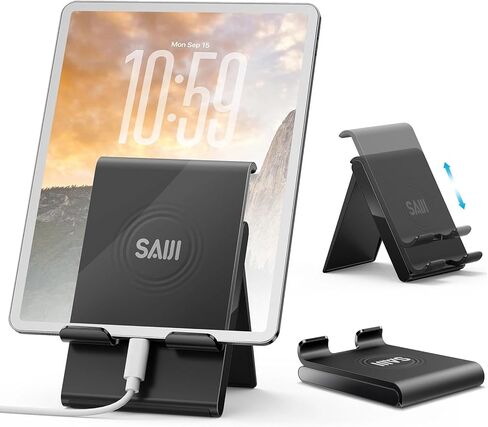 حامل حامل كمبيوتر لوحي قابل للتعديل من SAIJI، حامل سطح مكتب قابل للطي ومتوافق مع أجهزة iPad وiPhone وNintendo Switch وSamsung Galaxy وKindle Fire Tablets - رمادي in Kuwait