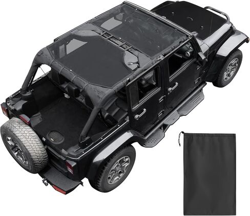JOYTUTUS Mesh Sun Shade for Wrangler JL 4-Door (2018-2026) - تغطية كاملة مخصصة، أشرطة مدمجة مانعة للانزلاق لسهولة التركيب، وحجب الأشعة فوق البنفسجية، وتقليل الرياح والضوضاء (الأمامي والخلفي) in Kuwait