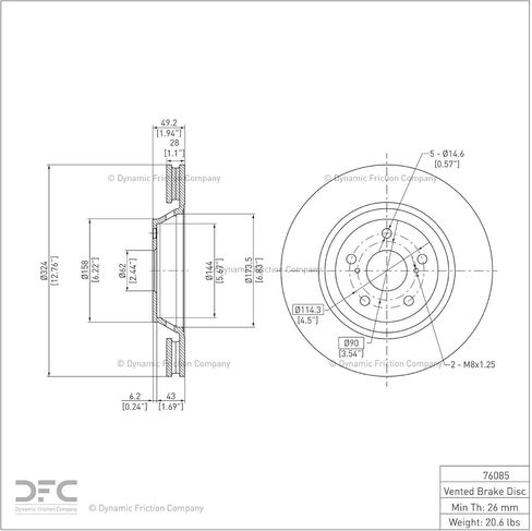 Dynamic Friction Company Brake Rotor For 2009-2015 Toyota Venza| Front Blank Disc Brake Rotor| Brakes and Rotors in Kuwait