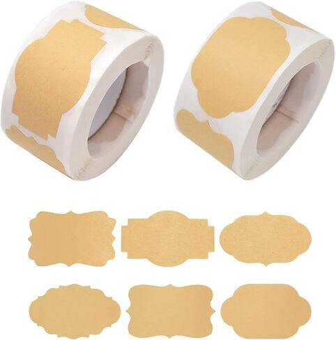 1Roll/250Pcs Kraft Brown Blank Label Stickers - Self-Adhesive Vintage Decorative Tags for Mason Jars, Gift Wrapping, Food Storage, Bakery & DIY Crafts in Kuwait