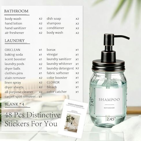 Amolliar Waterproof Bathroom Organization Labels, 48 PCS Soap Shampoo Lotion Dispenser Stickers for Jars & Bottles, Multipurpose Storage Stickers for Bathroom & Laundry Room in Saudi Arabia