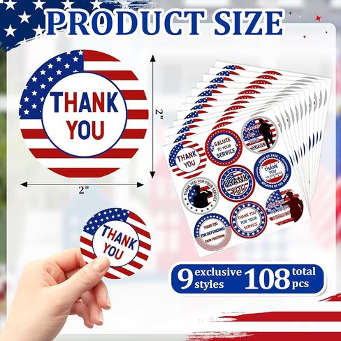 2 Inch Thank You for Your Service Stickers for Veterans Day Patriotic Thank You Sticker Veterans Day Appreciation Gifts Military Labels for Memorial Independence Day Party Favor Supplies 108 PCS in Saudi Arabia